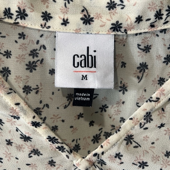 Cabi 8026 Blouse Top Womens M Beige Gather Baby Floral Print Semi Sheer Flowy - Picture 4 of 6
